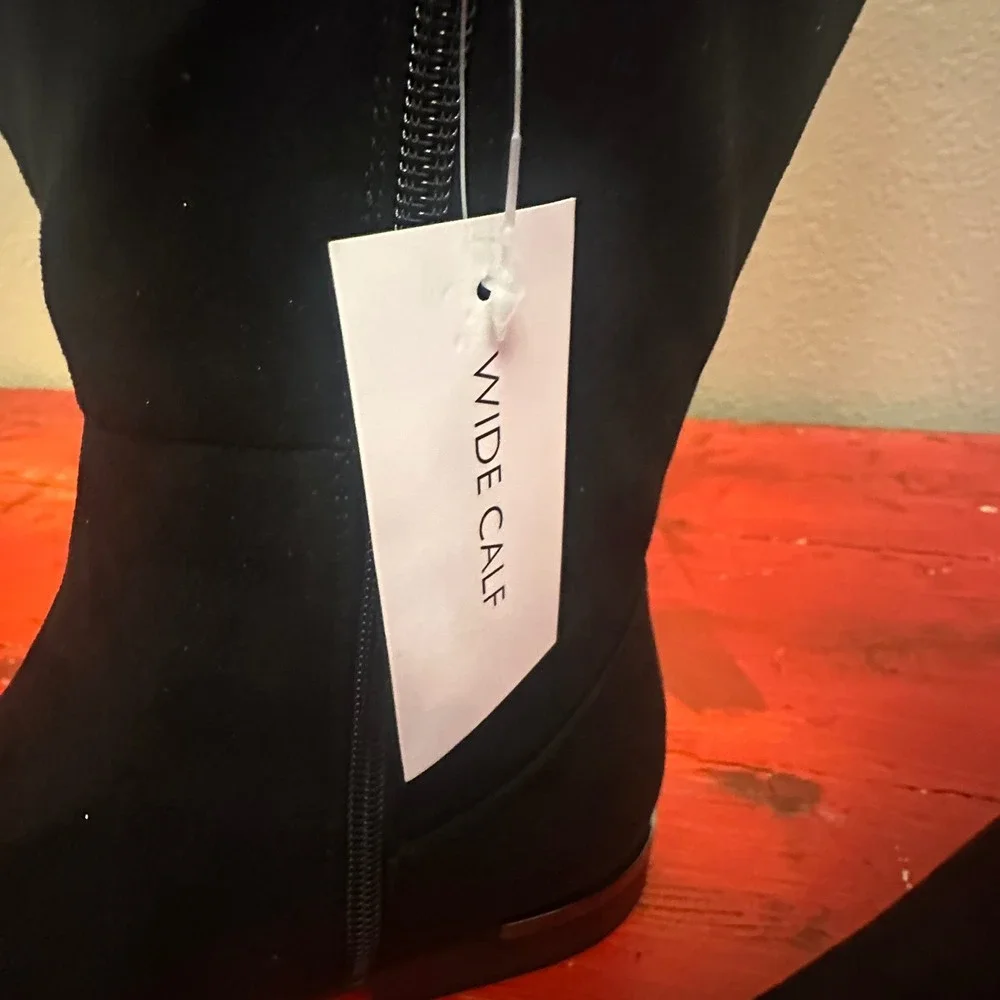 Nine West Allair2-WC Black Wide Calf Tall Boots Womens 9.5 Faux Suede Flat Heel